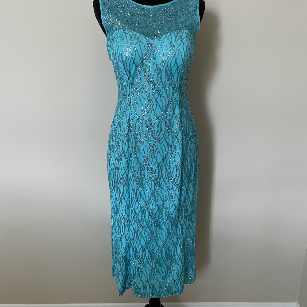 Hot Contact Teal Sparkle Formal Cocktail Dress - Picture 2 of 5